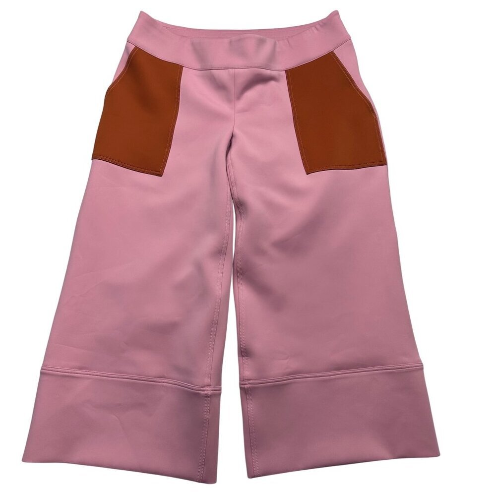 Tamara Malas Women Scuba Knit Wide Leg Pull On Pants Size 16 Pink Stretch Pocket